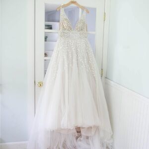 Justin Alexander beaded dress with sheer middle